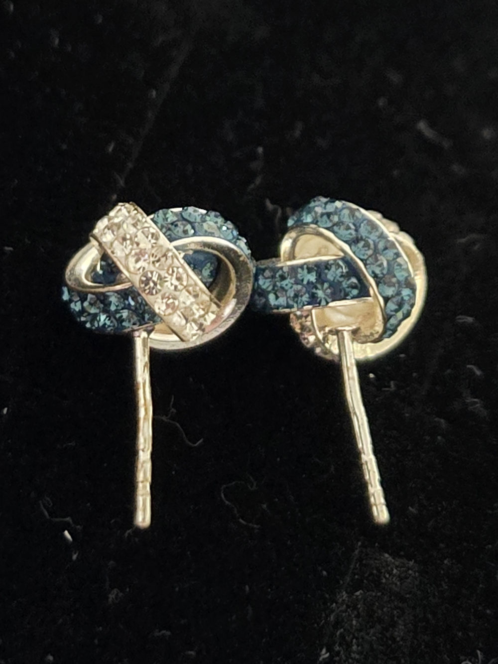 Blue Crystal Knot Stud Earrings